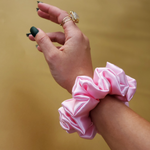 Picture of the Baby Pink scrunchie on the wrist