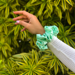 Picture of the Mint Green scrunchie on the wrist 