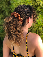 Picture of the Golden Brown scrunchie in the hair