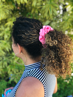 Picture of the Matte Pink scrunchie in the hair