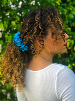Picture of the Azure, Ocean Blue scrunchie in the hair