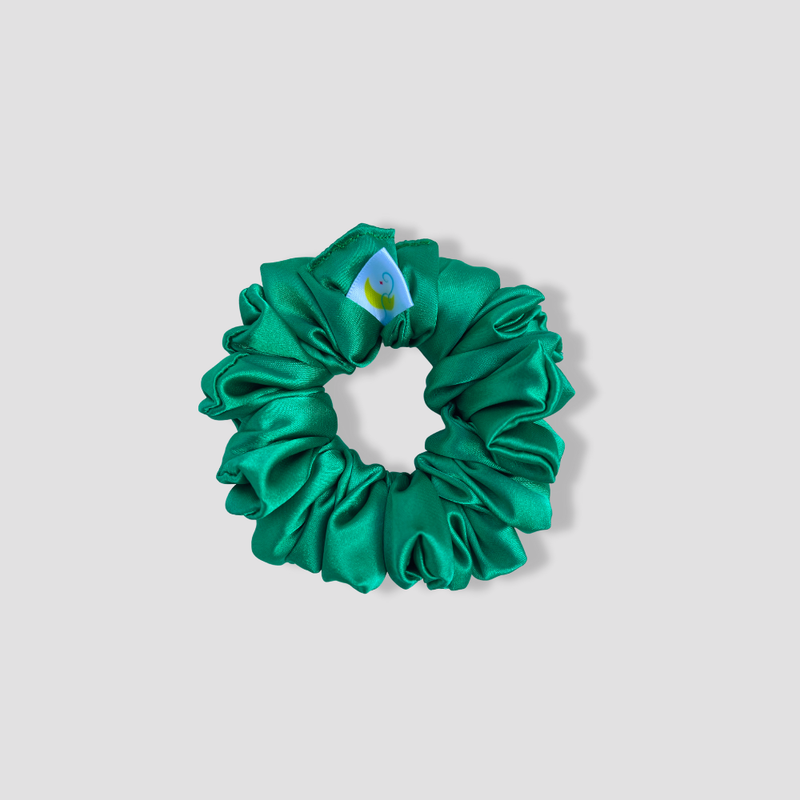 This is a picture of our petite green scrunchie named Jade. It is a vibrant forest green color. The elastic is 8 to 9 inches around. Fun Fact: The name was inspired by the Jade gemstone ^-^