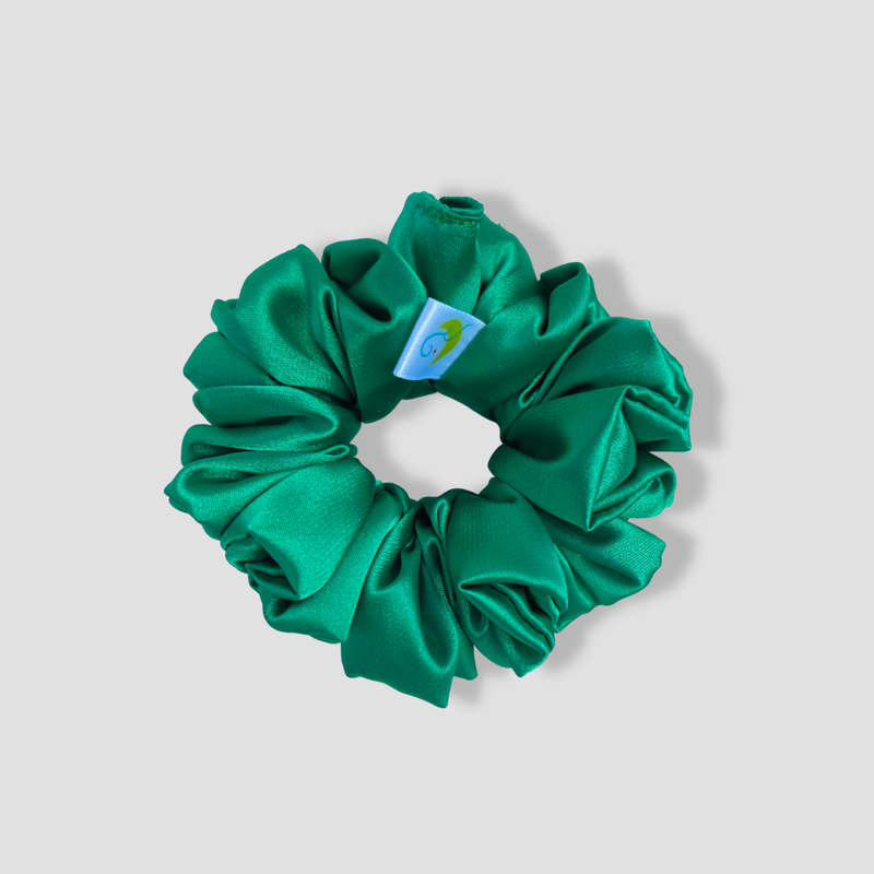 This is a picture of our green scrunchie named Jade. It is a vibrant forest green color. The elastic is 8 to 9 inches around. Fun Fact: The name was inspired by the Jade gemstone ^-^